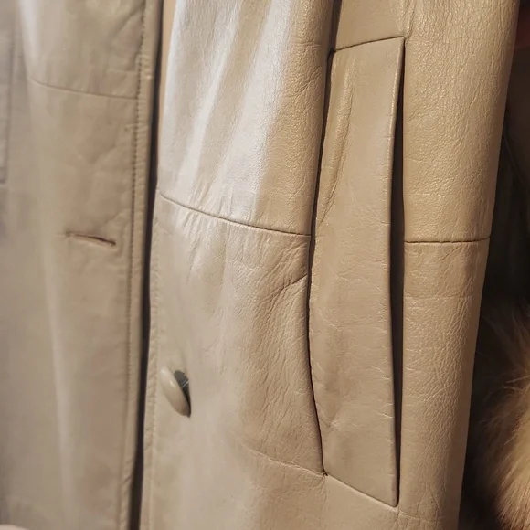 Vintage Leather Fur Trim Coat - Picture 7 of 11